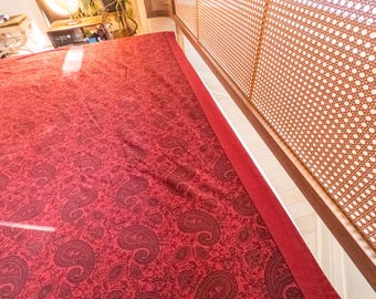 Gorgeous 1970's  Cotton Bedspread/Blanket in Saturated RED with Paisley Motif