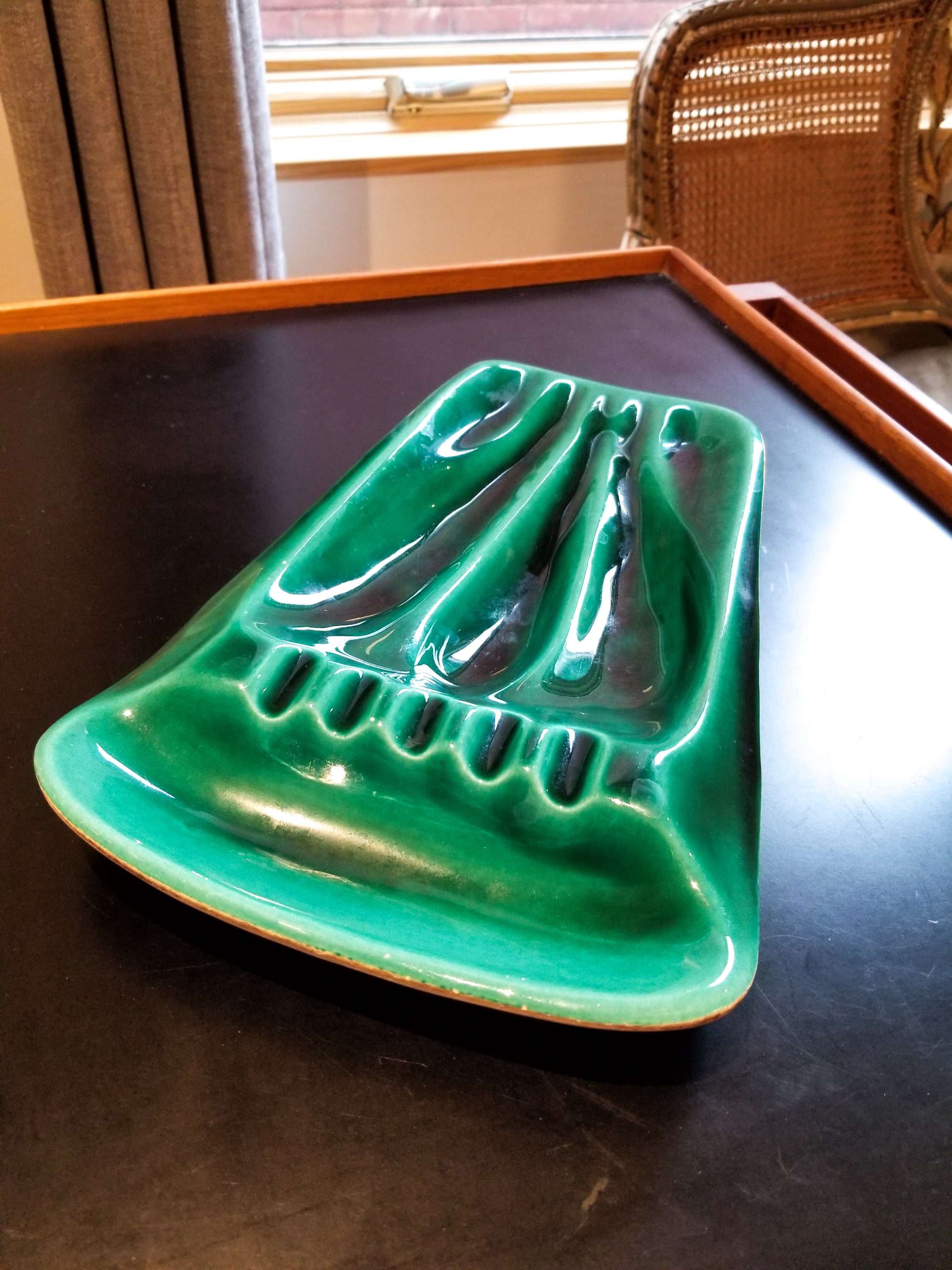 Mid Century Modern Emerald Green Glaze Ashtray/Trinket Dish
