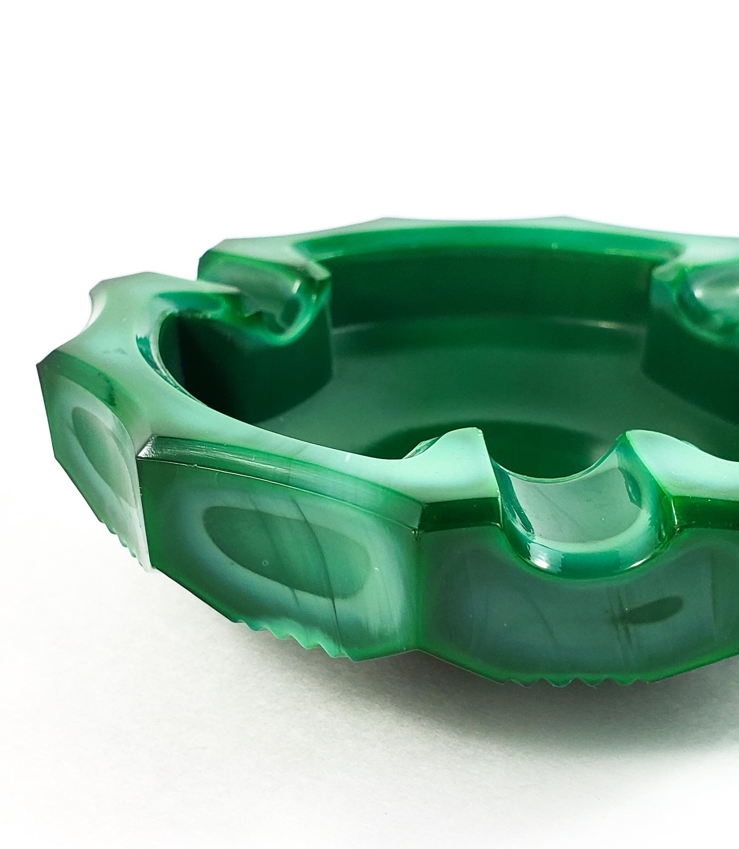 Fabulous Green Glass Ashtray/Trinket Dish Clover Shaped