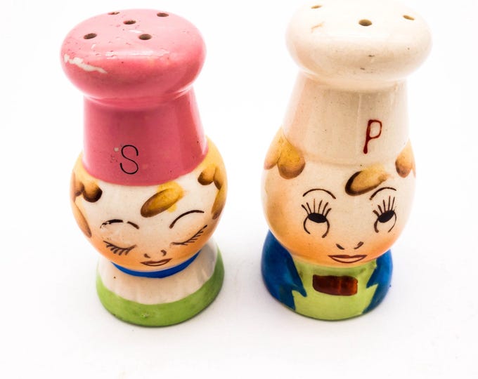 Vintage Tall Chef Wood Salt and Pepper Shakers