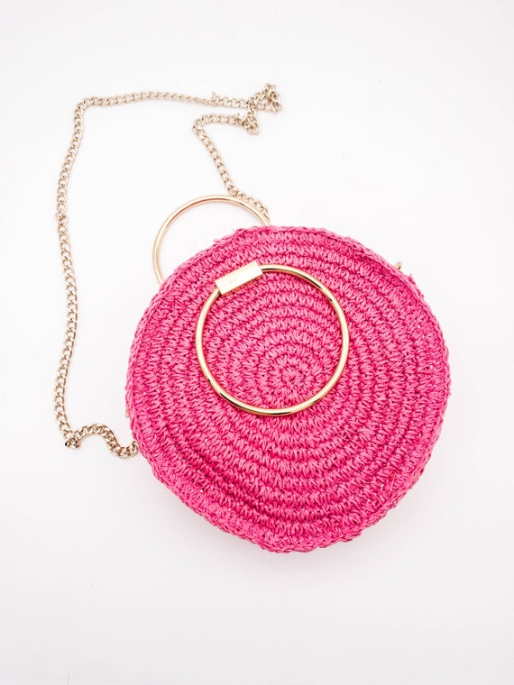 Stunning 1980's Vintage Hot Pink Raffia Purse from