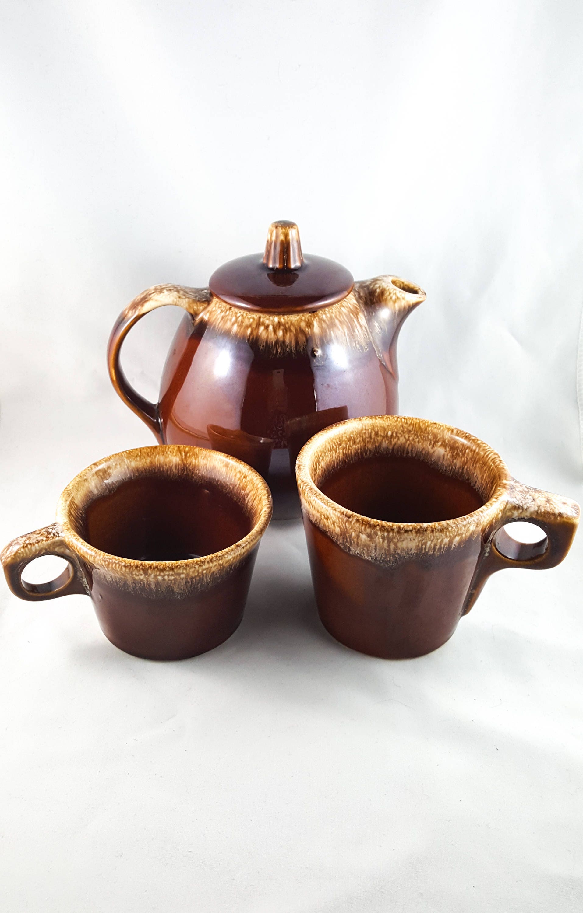 Vintage Drip Glaze Hull Tea Set with TeaPot, Creamer, Sugar Bowl and 2