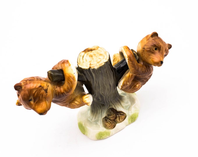 Very Unique Vintage Bears Hanging from tree limbs Salt and Pepper Shakers with stoppers