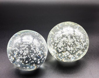 2 Clear Bubble encased paperweights, Art Glass, Collectible Glass