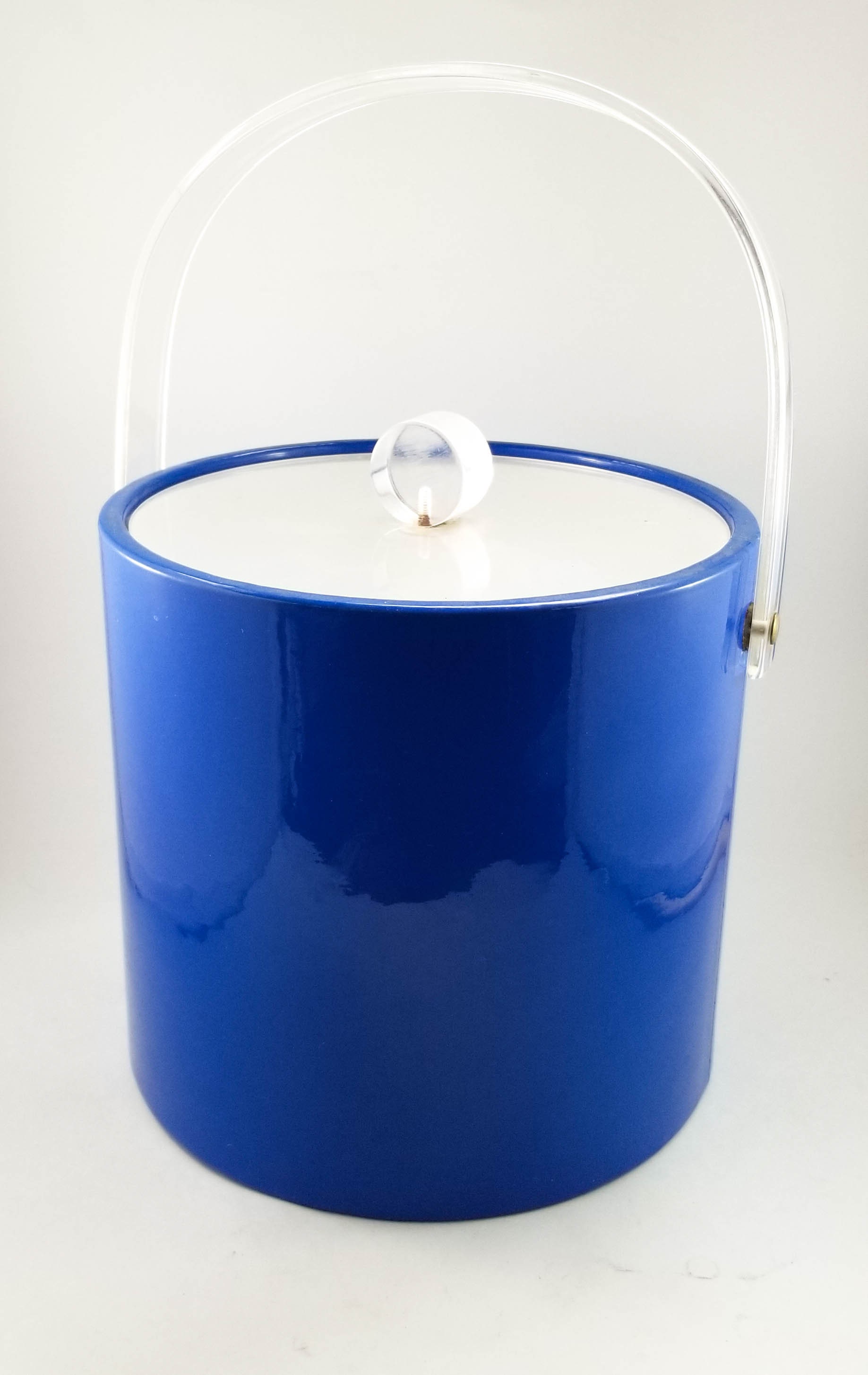 Blue Glossy Vinyl and Acrylic Mid Century Ice Bucket