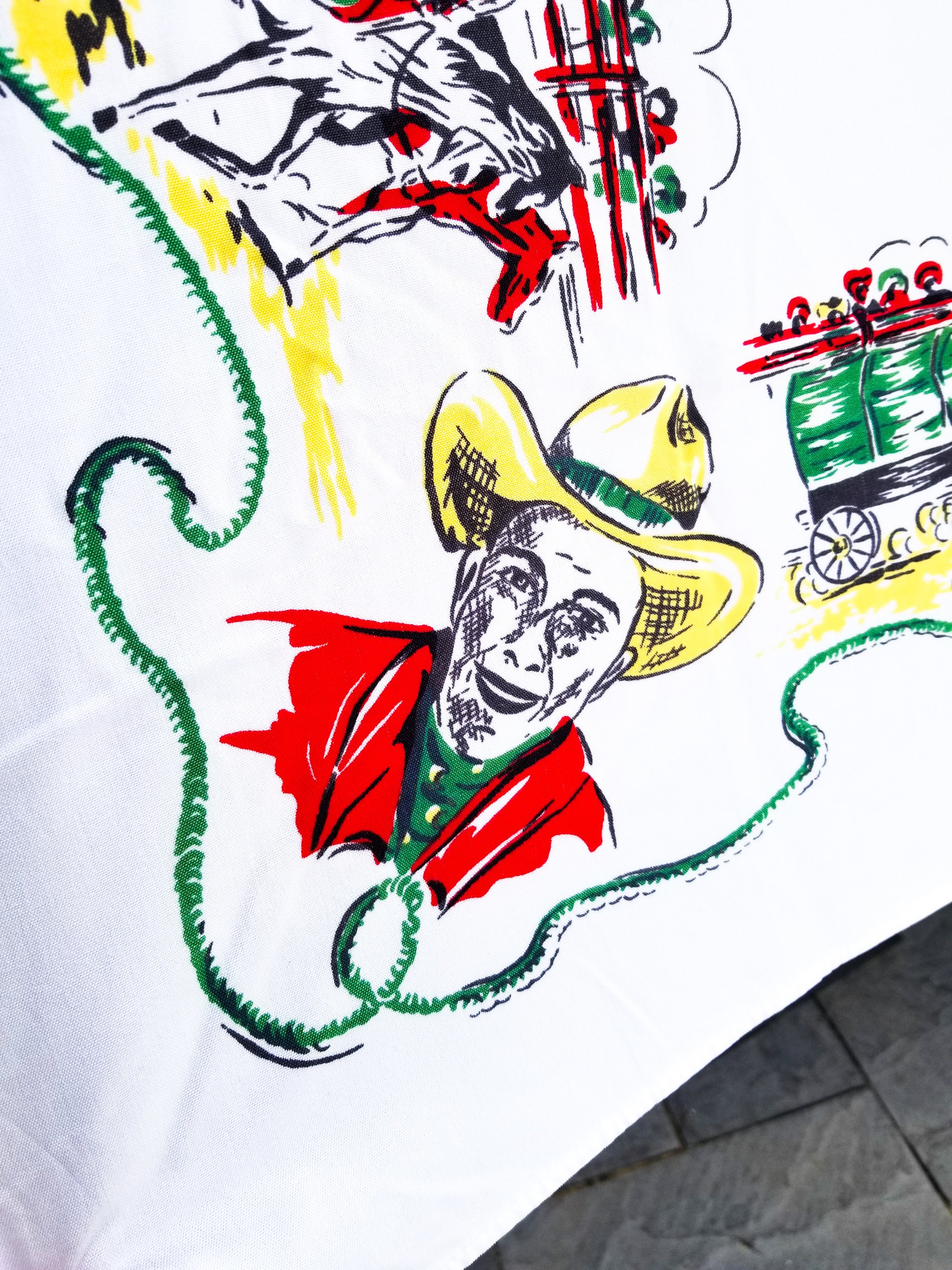1950's Country Cowboy Square Cotton Tablecloth Calgary Stampede Rodeo Motif
