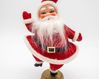 Flocked Dancing Santa in red suit and jolly face