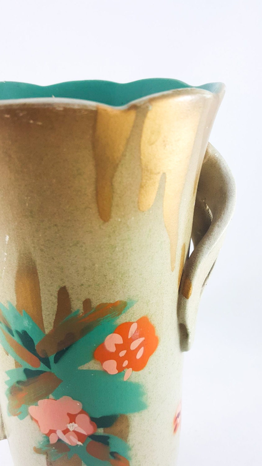Hand Painted Art Deco Floral Vase