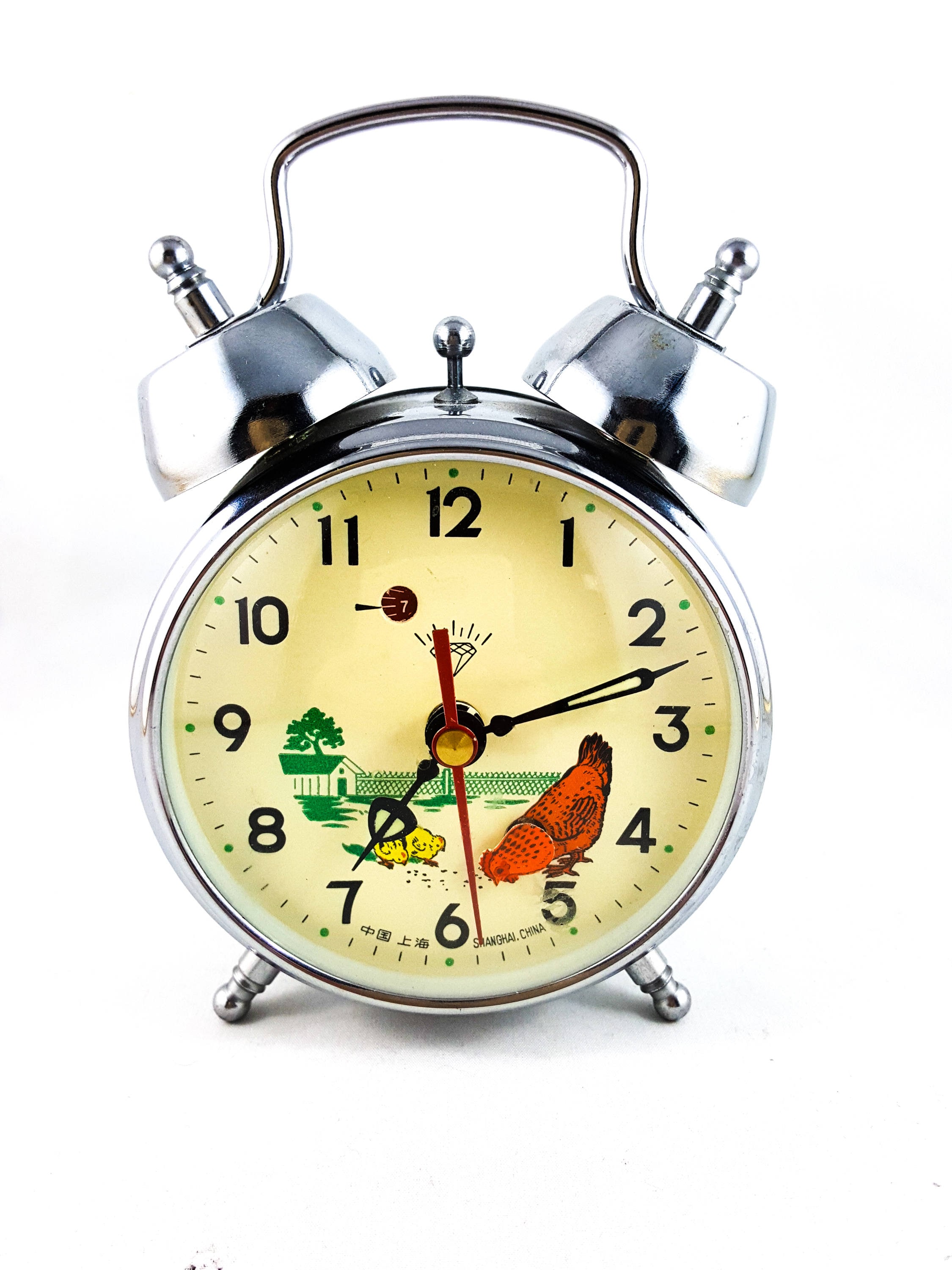 Wonderful Whimsical Pecking Chicken Monogram Silver Bell Alarm Clock