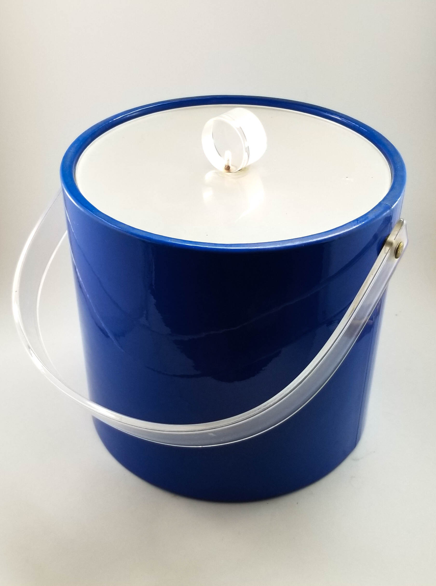 Blue Glossy Vinyl and Acrylic Mid Century Ice Bucket