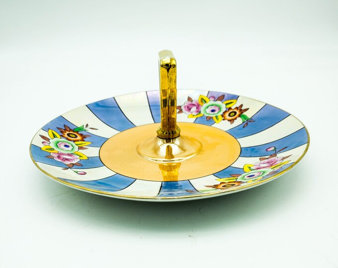 Vintage 1930's Cupcake Stand, Cookie Dish, Hand Painted