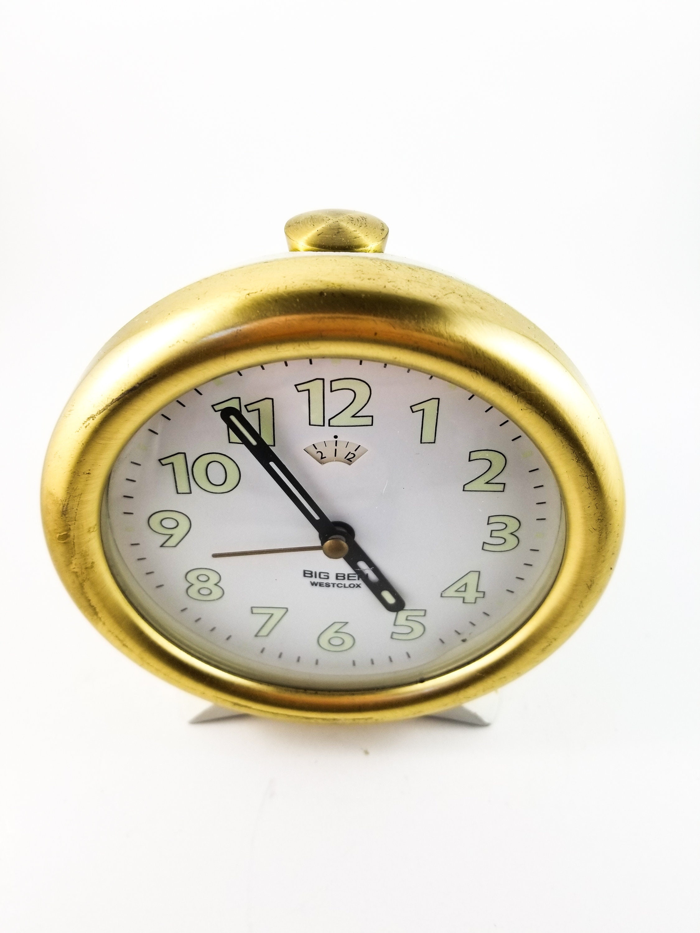 Big Ben Metal Wind Up Alarm Clock in White with Glow in the DarkNumbers