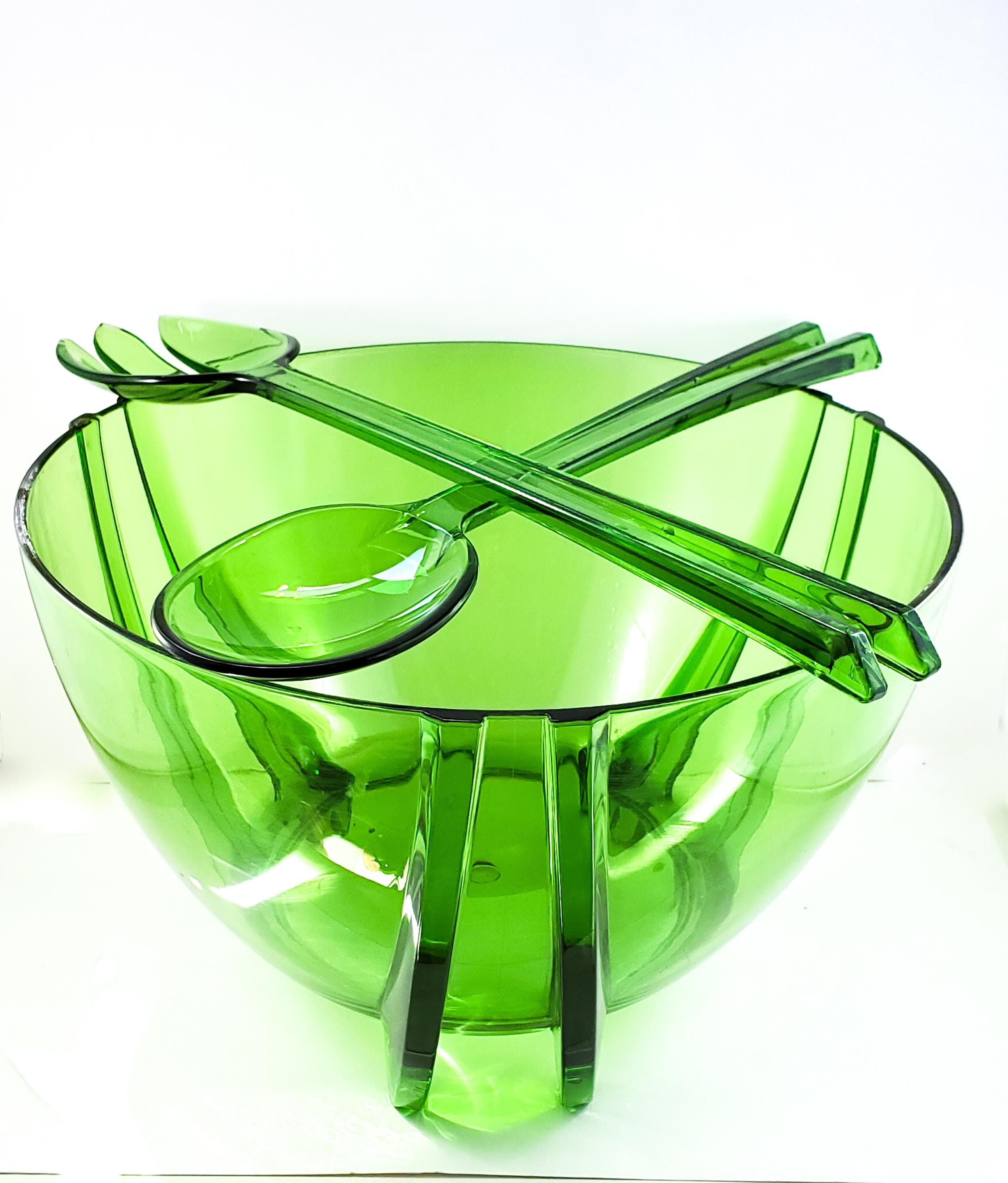 Green Acrylic Salad/Fruit Bowl with Servers