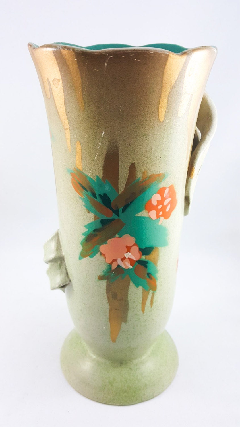 Hand Painted Art Deco Floral Vase