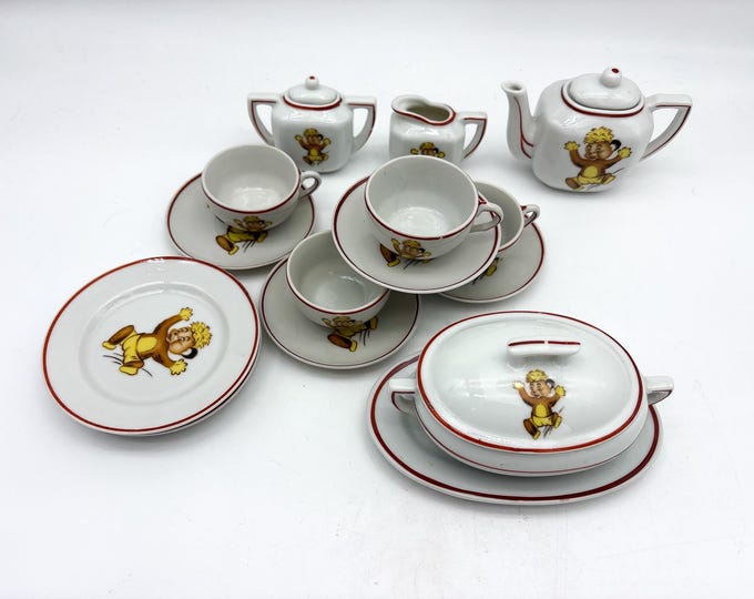 18 Piece Dancing Bear Childs China Tea Set from the 1950's