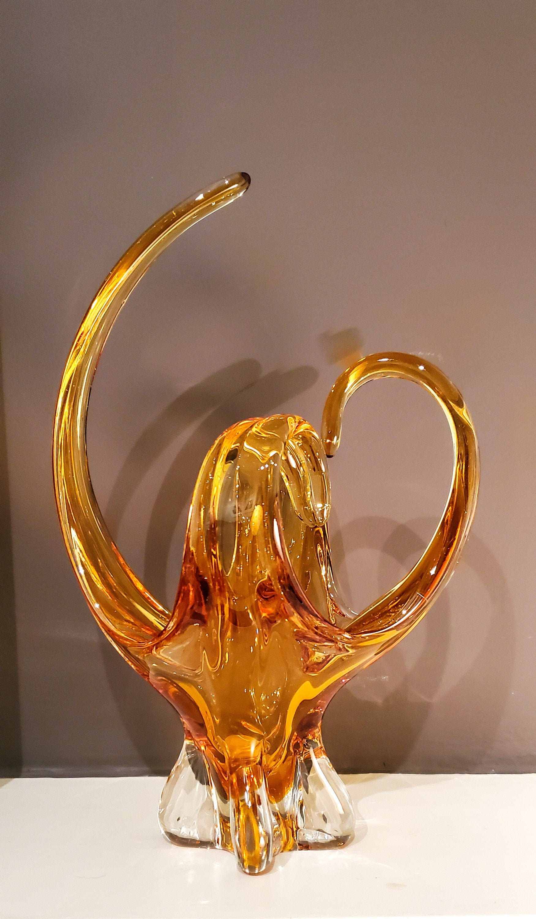 Amber Chalet Glass Basket, Murano Glass, Art Glass Basket