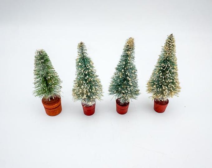 4 Putz Bottle Brush Trees miniatures, Christmas Village Display or Electric Railway decor