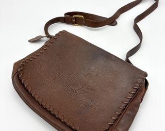 Classic Crossbody Roots Leather Bag with Flap and Zipper