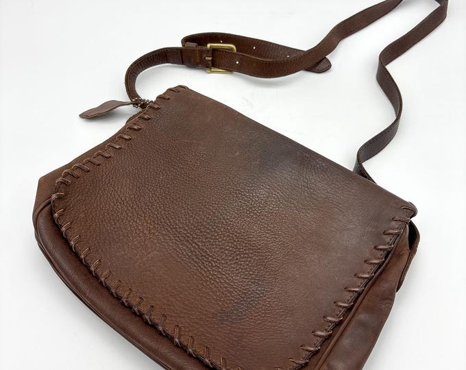 Classic Crossbody Roots Leather Bag with Flap and Zipper