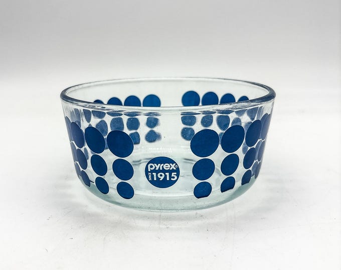 Pyrex 100th Anniversary 1915 Dots 1 QT Clear Vintage Bowl with Navy Blue Polka Dot Pattern