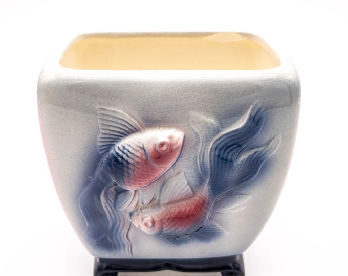 Vintage Depression Era Mantle Vase with Fish in relief on side