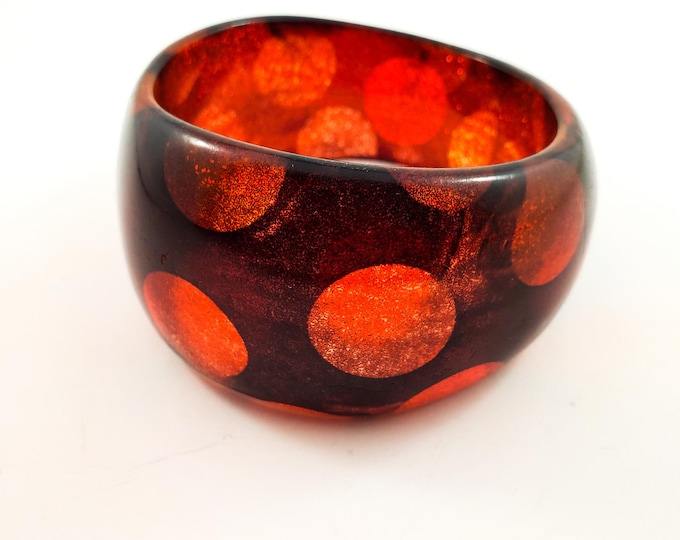 Gorgeous Red and Gold Glitter Polka Dot Acrylic  Bangle