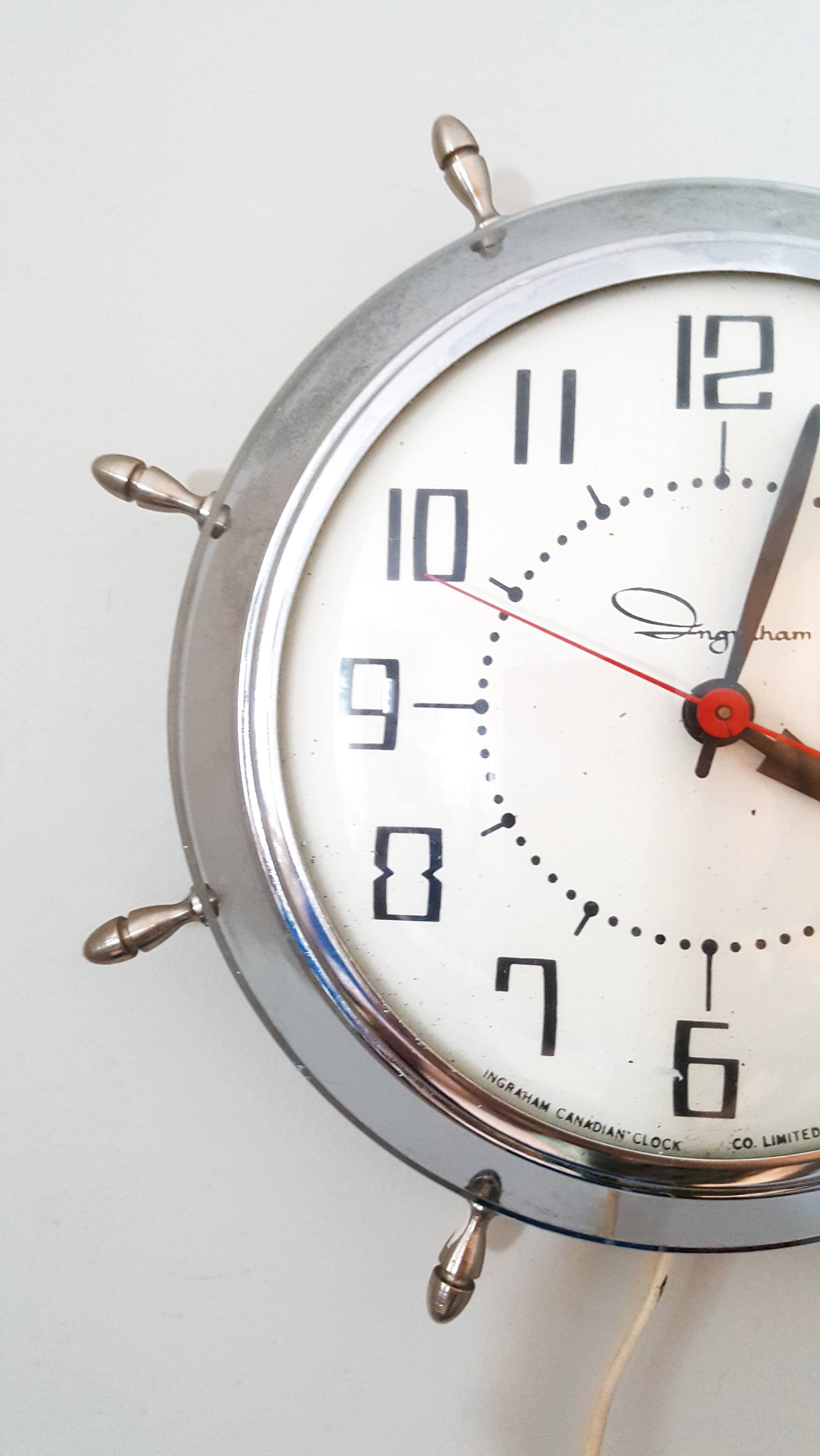 1960's Hard Ingraham Nautical Electric Wall Clock with Chrome Fittings