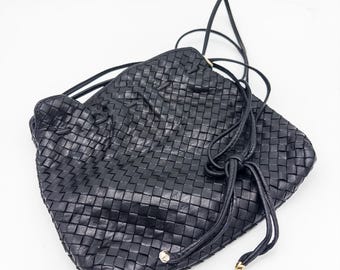 Classic Crossbody Roots Black Leather Bag with 3 additional Outside pockets