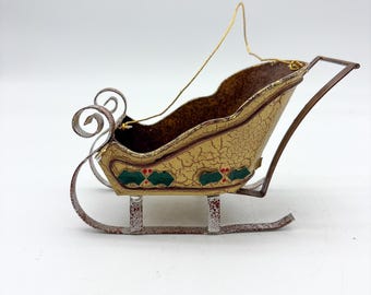 Lovely Distressed Tin Sled Ornament or Tabletop Decor