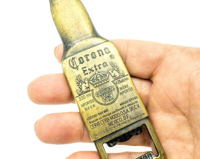 Vintage metal Bottle Opener Mid Century Barware, Flip Top Opener. Corona