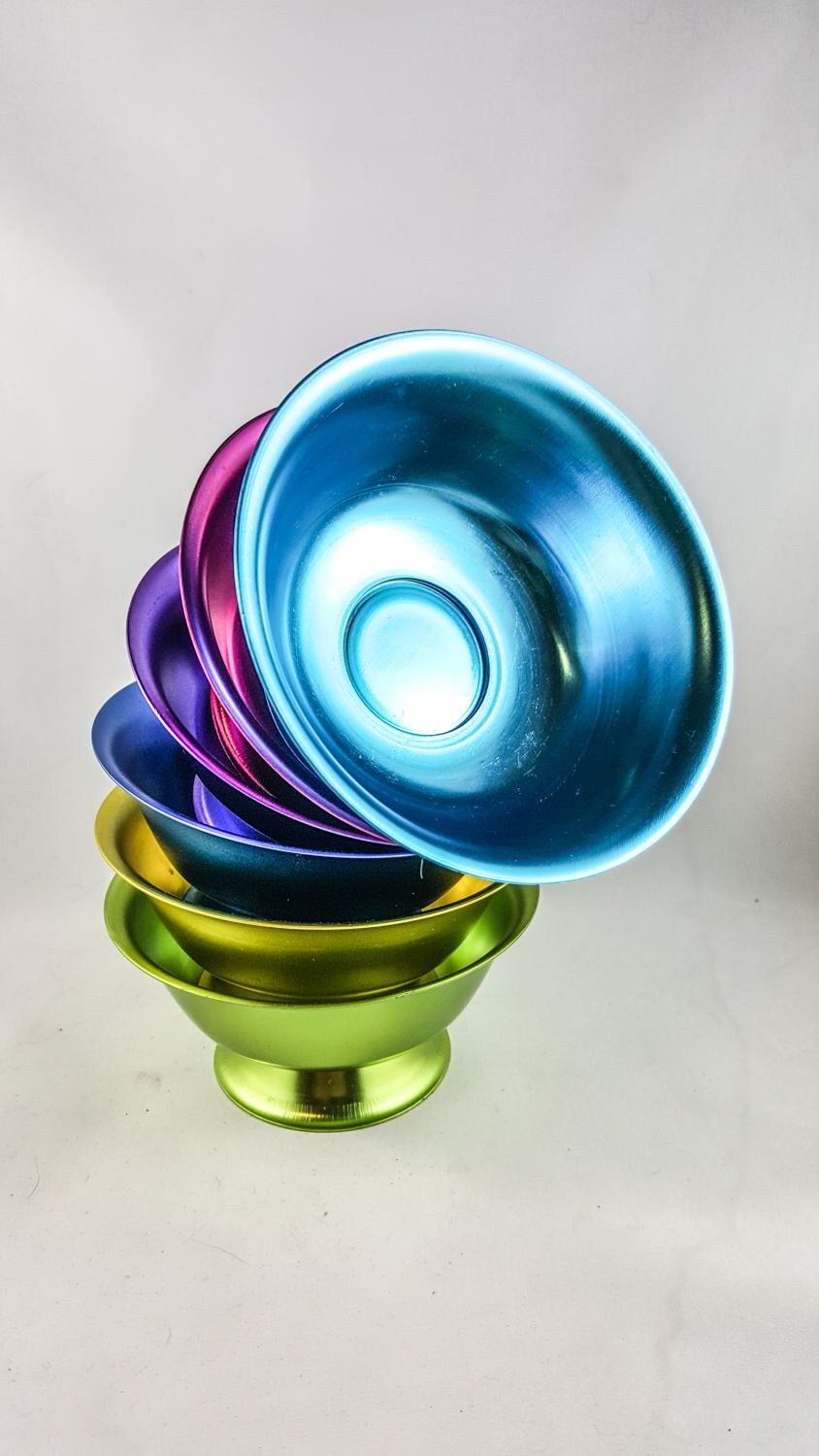 Shiny Colorful Anodized Aluminum Sherbet Ice Cream Cups Set of 6 with 5