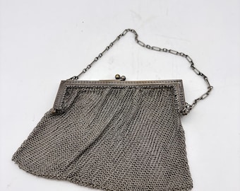 Magnificent Antique Gun Metal Silver Mesh/Maille Evening Bag w/ strap/Antique 1900s Handbag Kiss Lock