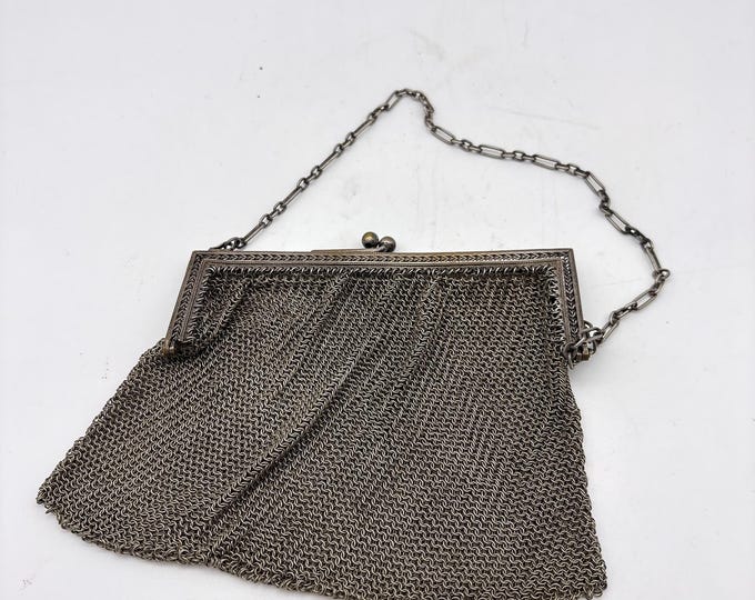 Magnificent Antique Gun Metal Silver Mesh/Maille Evening Bag w/ strap/Antique 1900s Handbag Kiss Lock
