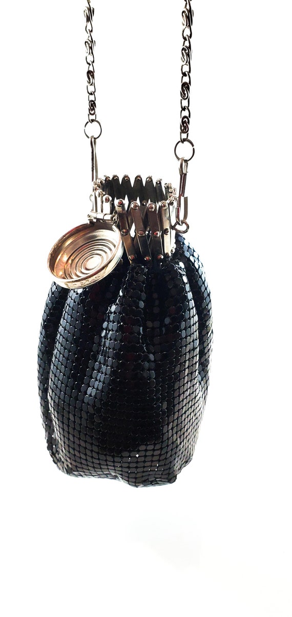 Magnificent Rare Vintage Black Metal Mesh Purse w… - image 2