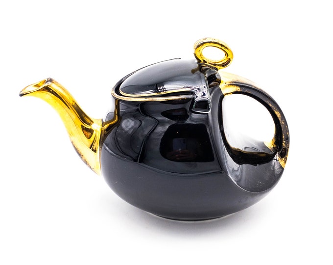 Vintage Midcentury Gorgeous Black and Gold Hall Tea Pot Teapot