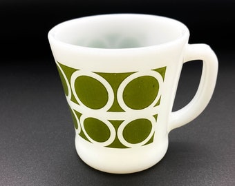 Vintage Green and White Milk Glass 8oz Mug by  Fireking c1950s