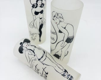Fabulous Pin-Up Girlie Frosted Glass Tumblers