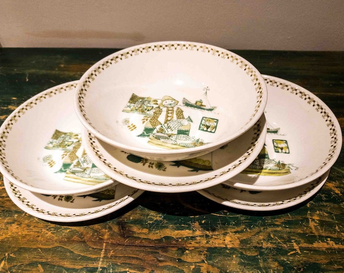 3 Place Settings  Set of Bowls and under plates from Norway. Figgjo Flint Turi Design. Market Pattern