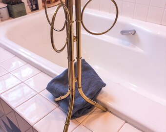 Brass "Bamboo" Hollywood Regency Three Ring Free Standing Towel Holder