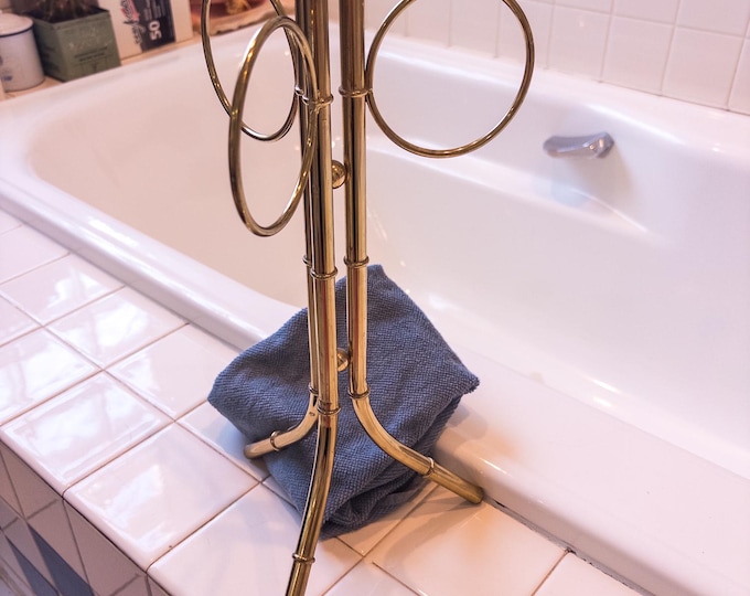 Brass "Bamboo" Hollywood Regency Three Ring Free Standing Towel Holder