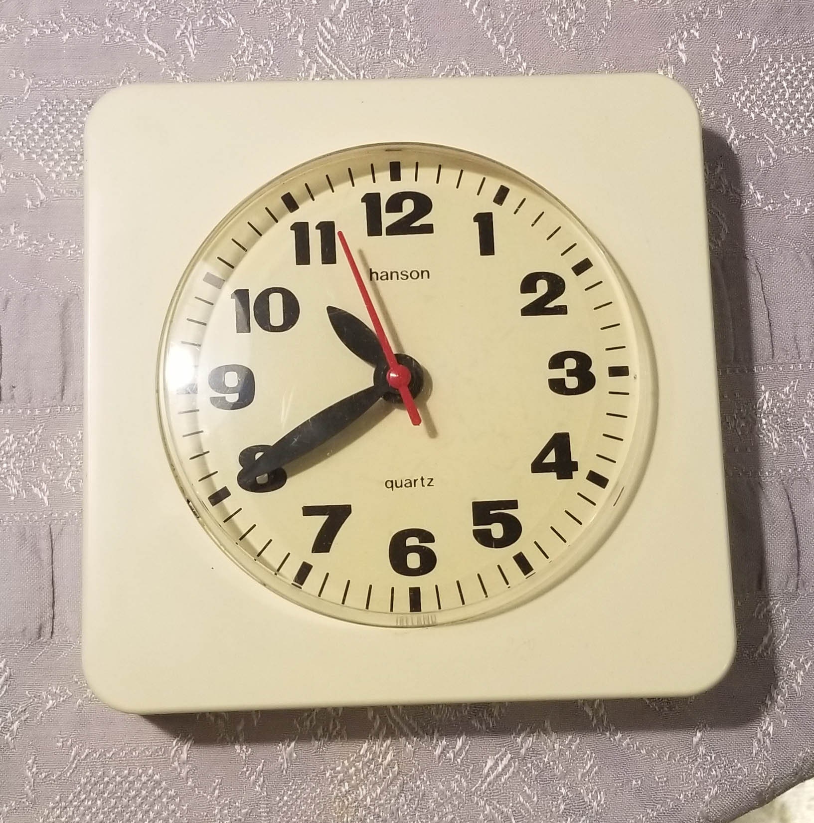 1960's Beige Hanson Electrical Wall Clock with Red Sweeping Second Hand