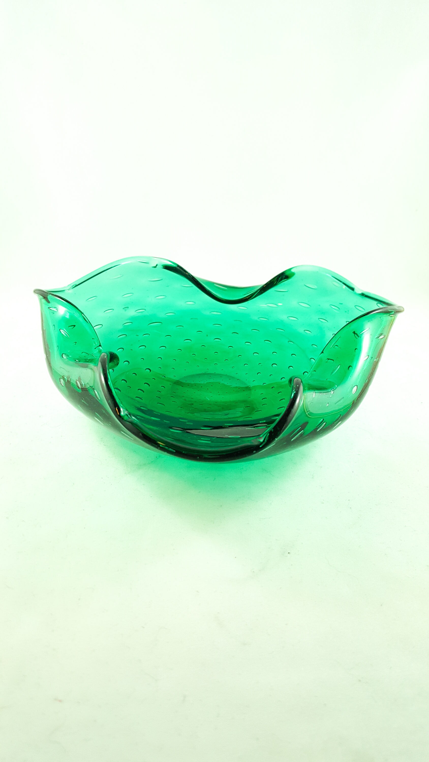 Murano Blown Art Glass Emerald Green Clear Cased Candy, Nut or Trinket