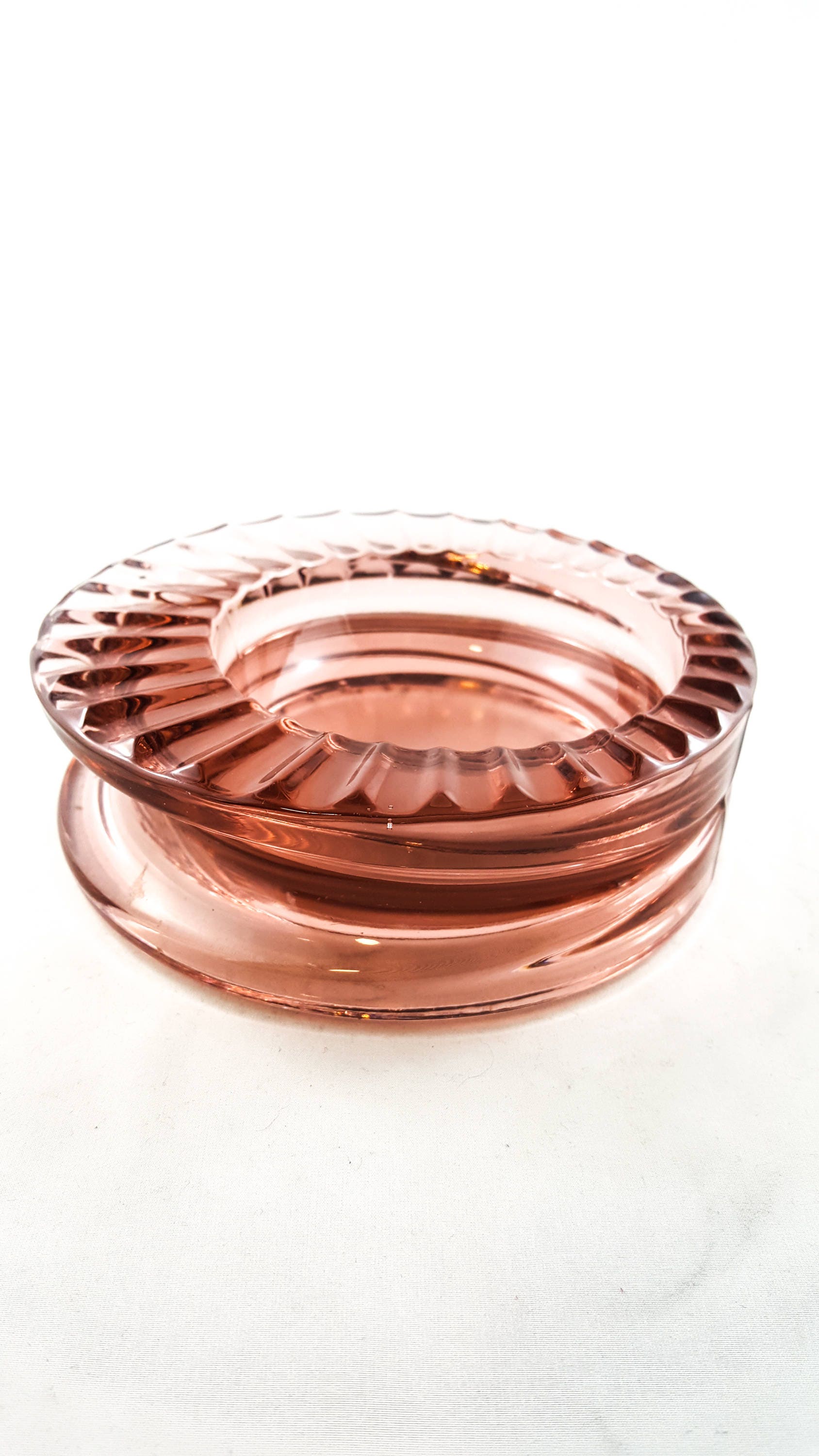 Rose Colored Mid Century Molded Glass Ashtray/Trinket Dish