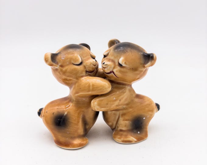 1950s Vintage Large Hugging Bears in Brown and Black