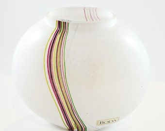 Gorgeous Kosta Boda Sweden Rainbow 48226 Round 5 3/4" H x 6 1/4" W Hand Blown Vase by Glass Artist Bertil Vallien