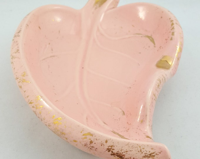 Pink and Gilt Leaf Trinket Dish/Ashtray