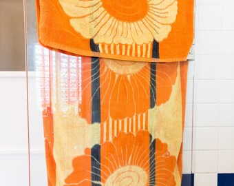Vintage 1971 Groovy "Own House" Terry towel with Floral Details in Orange and Yellow.