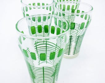 Awesome Mid Century Green Pattern Juice Glasses Set of 4