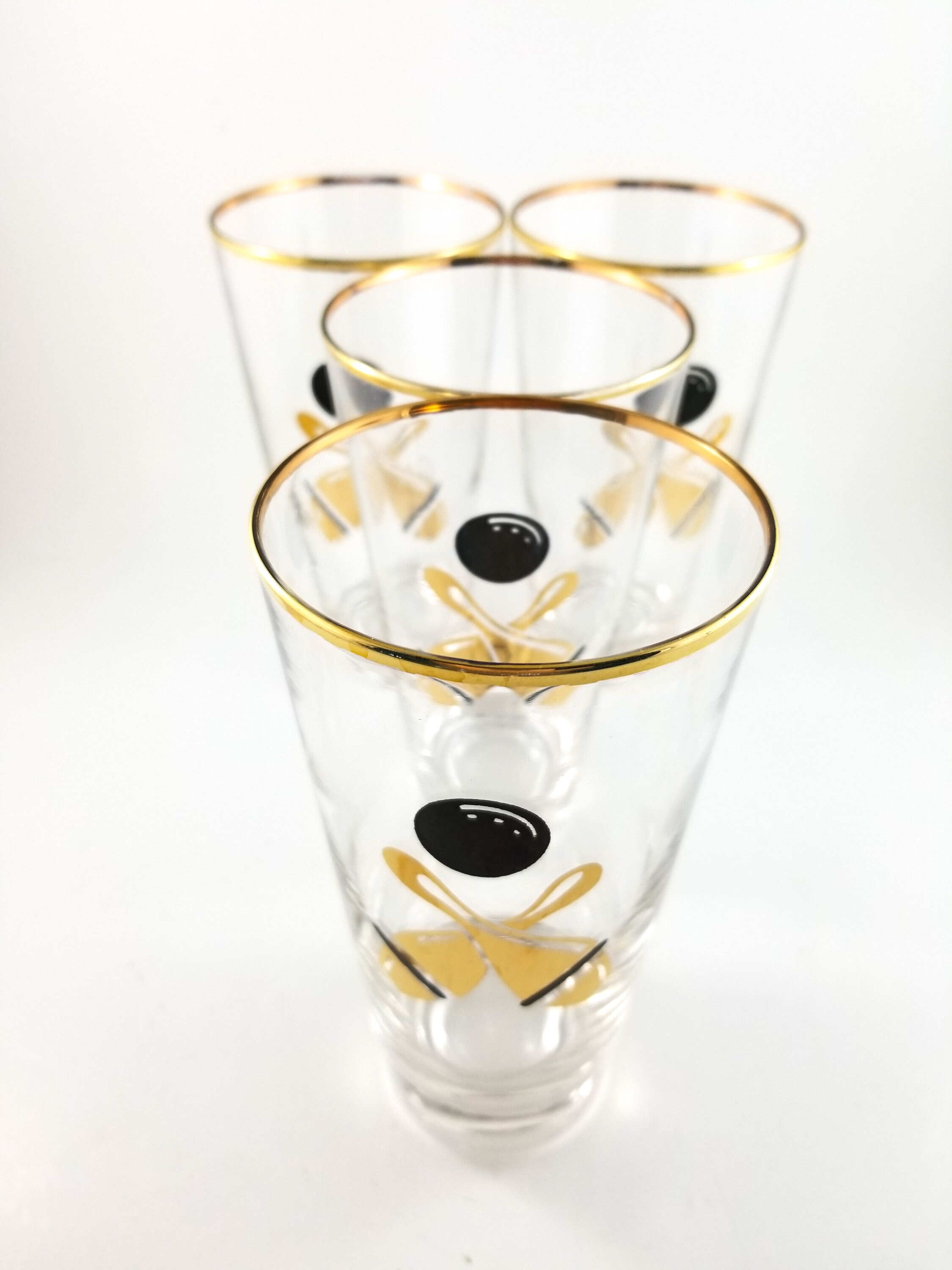 4 GoldRimmed Bowling Themed Drinking Glasses 4 Bowling High Ball Glasses