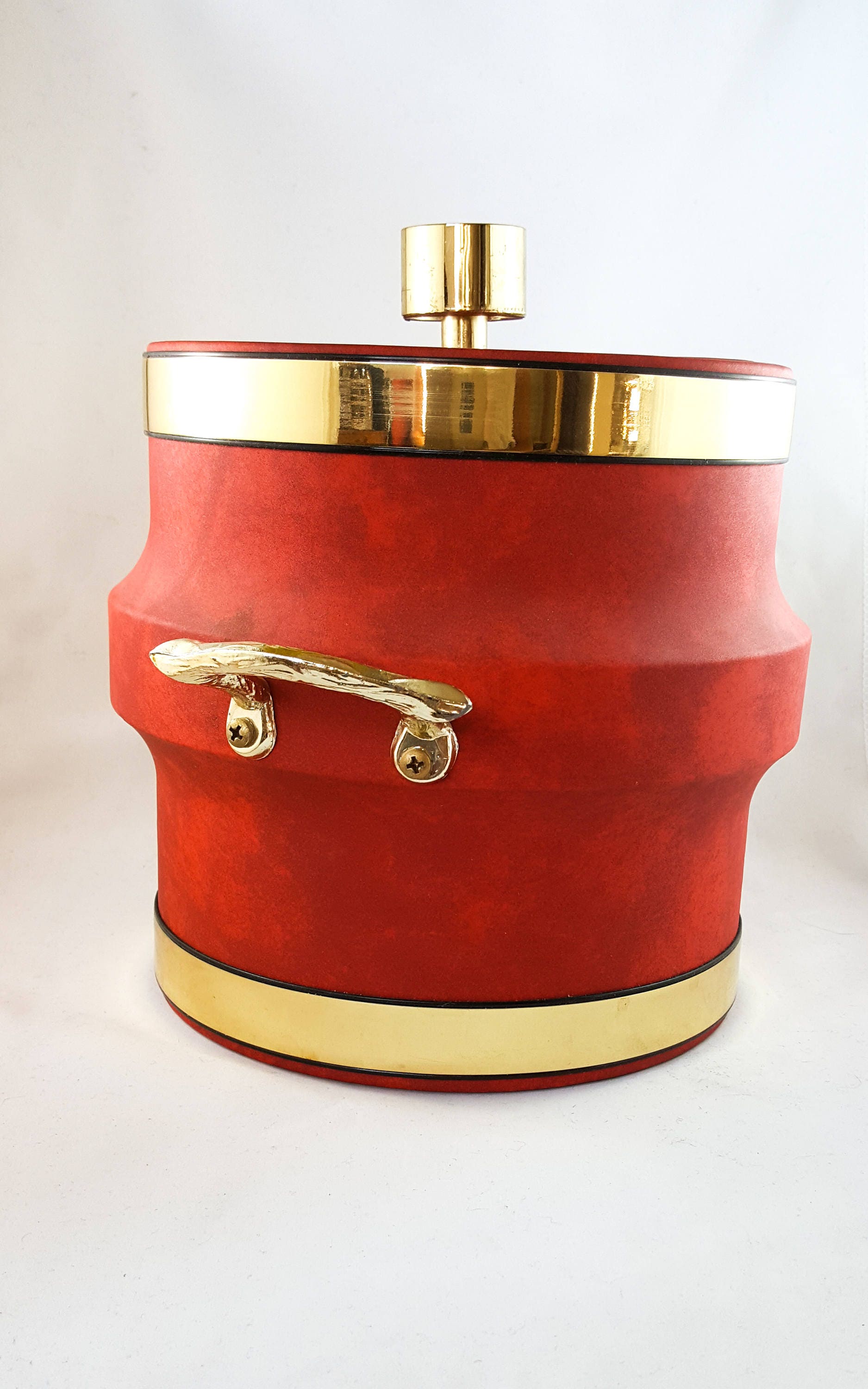 NEW PRICE! Fabulous Vintage Red Ice Bucket, Jumbo Vinyl Ice Bucket